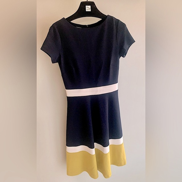 Hobbs London Color Fall Block Dress Navy Blue White Gold Women’s US 4 S Career - Picture 2 of 6